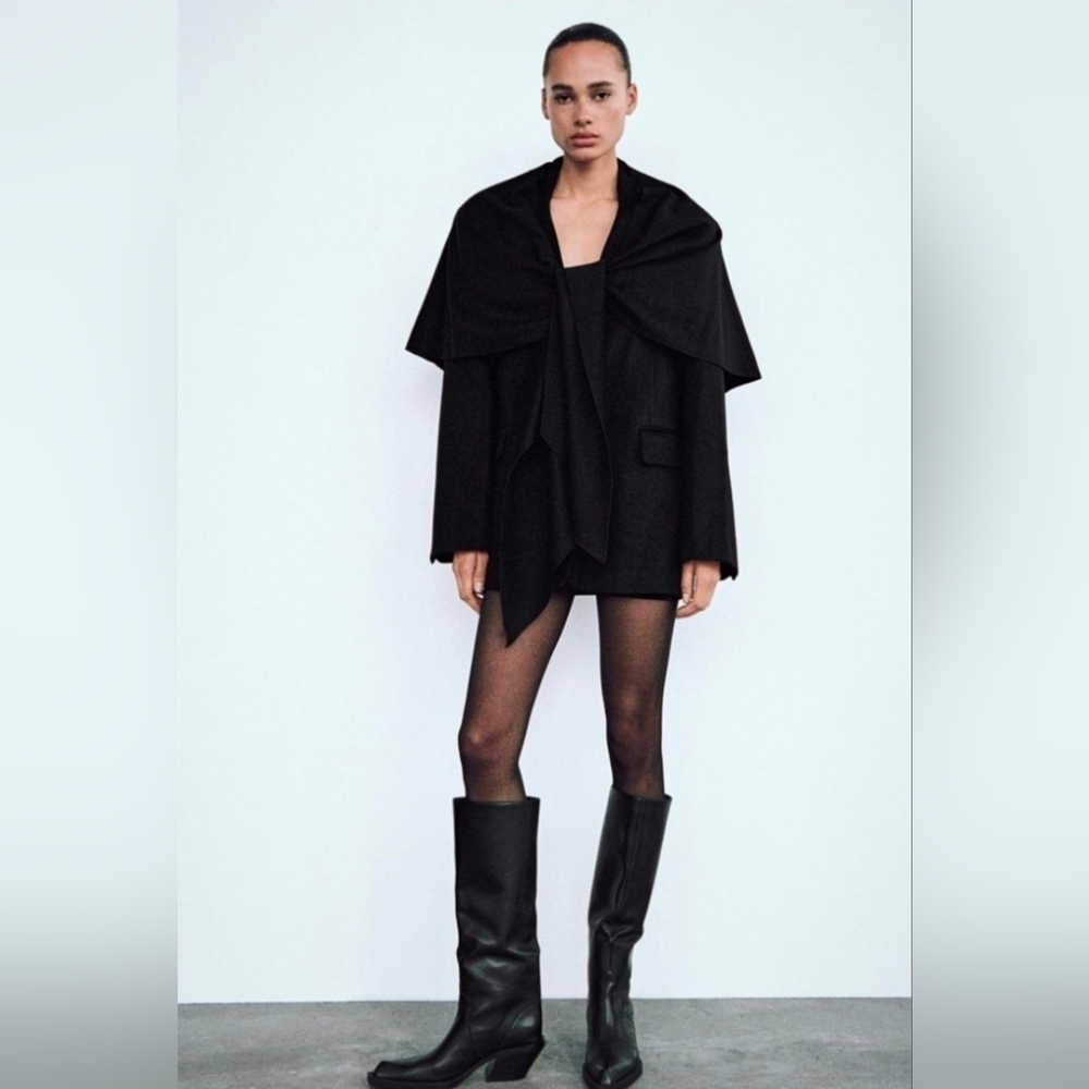 NWT Zara- OVERSIZE BLAZER WITH WOOL SCARF BLACJ Size M-L